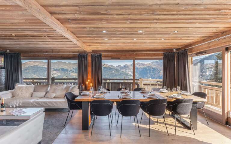 exclusive dining area with sweeping view of French Alps
