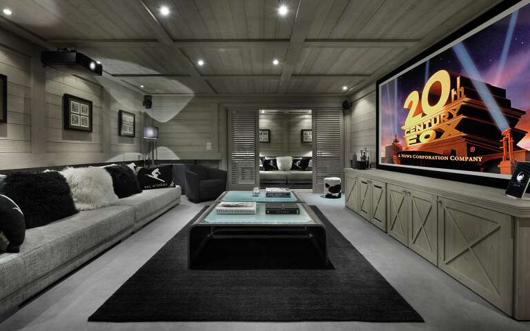 TV room with large sofa