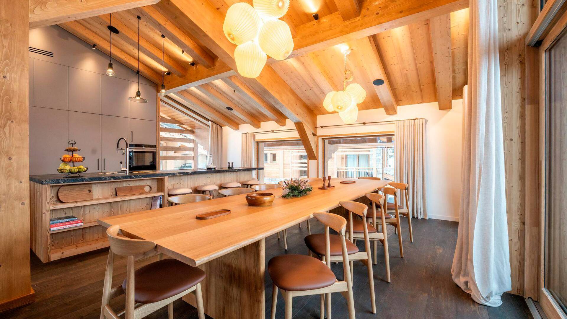 open space kitchen with dining table