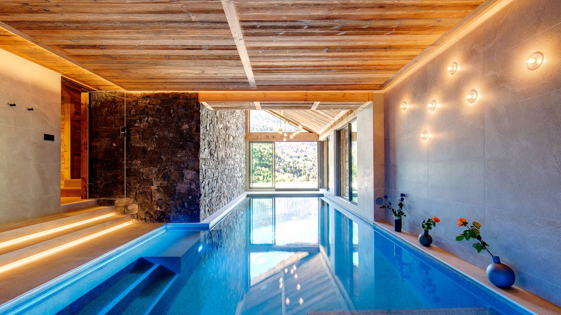 luxury indoor pool with direct access to outdoor