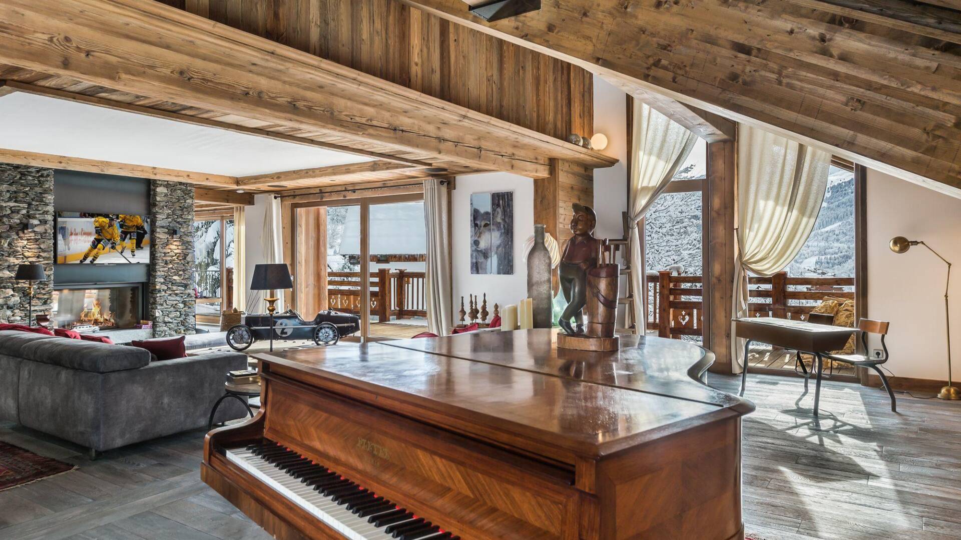 luxury living room with elegant piano