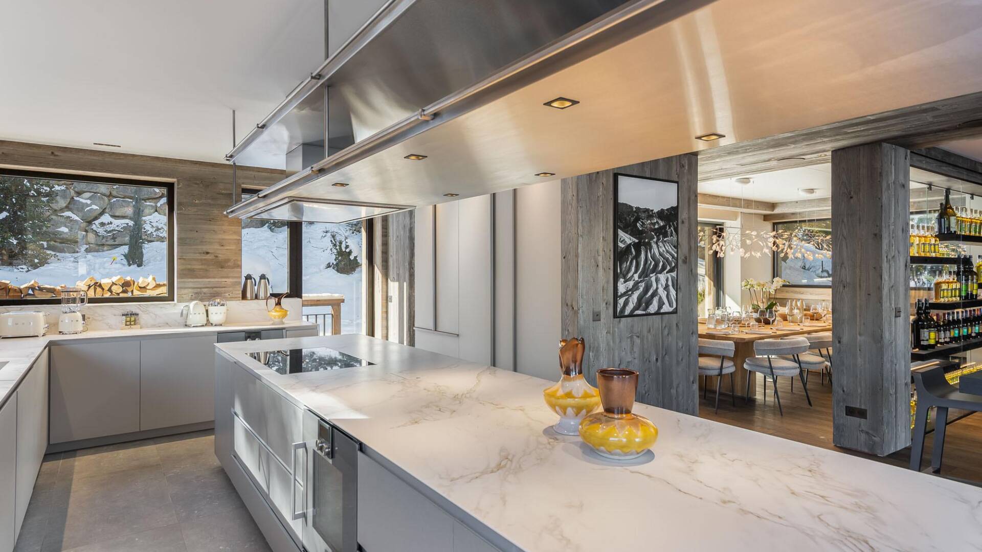 fully-equipped marble gourmet kitchen