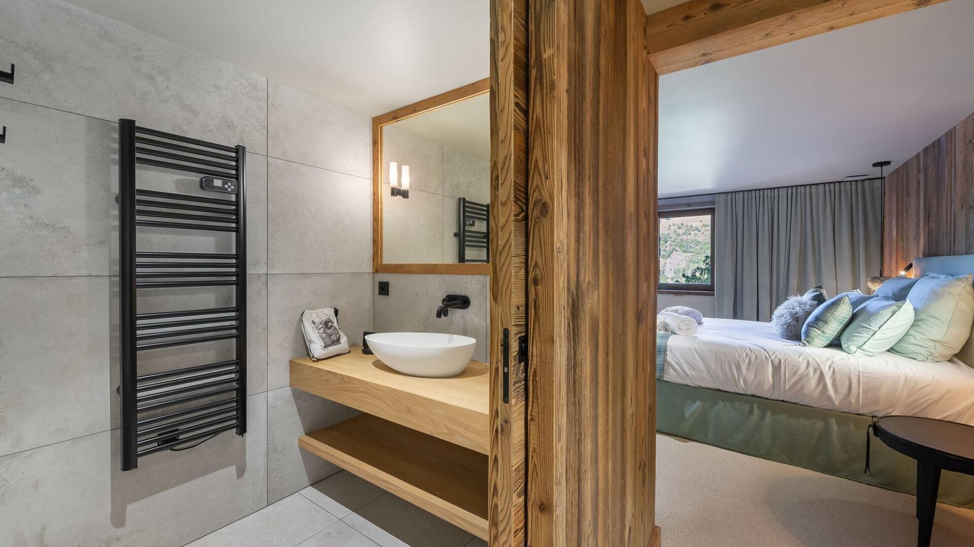 double bedroom with walk-in shower