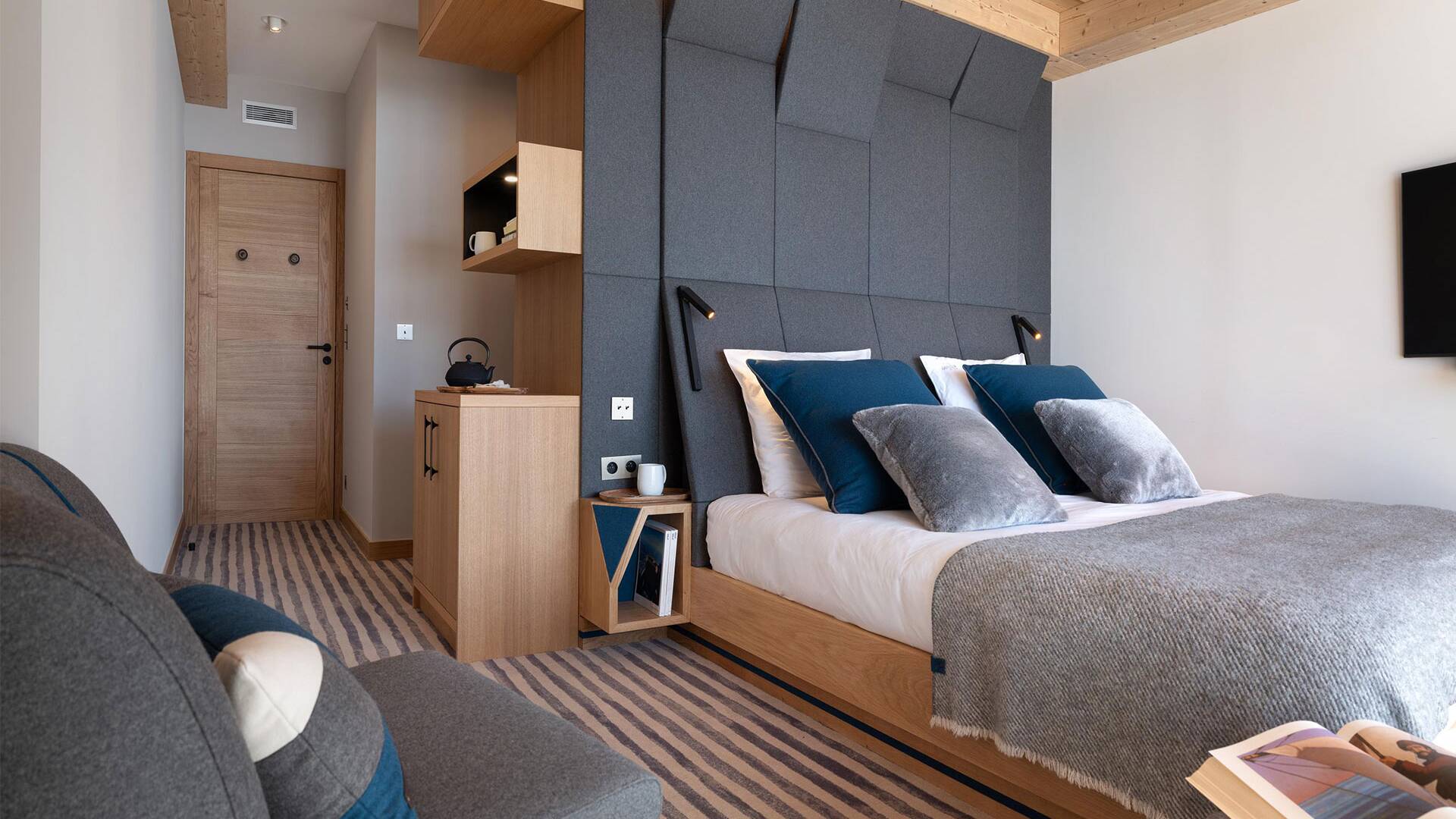 minimal bedroom with TV