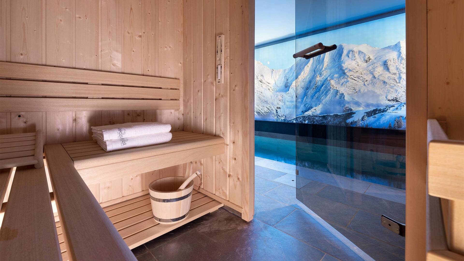 indoor pool with sauna